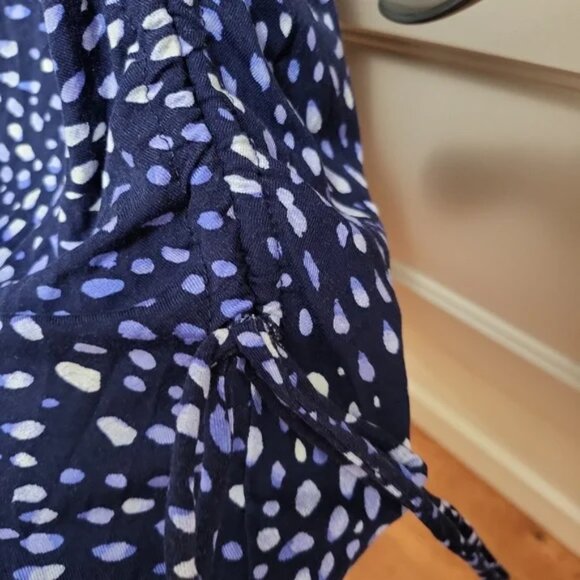 NWOT Torrid Super Soft Blue Ditsy Dot Asymmetrical Drawstring Midi Dress - Picture 10 of 11